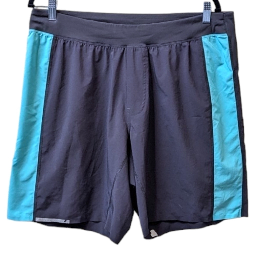 Lululemon Aqua/Gray Linerless Chafe-Protected Reflective Running Shorts (XL)